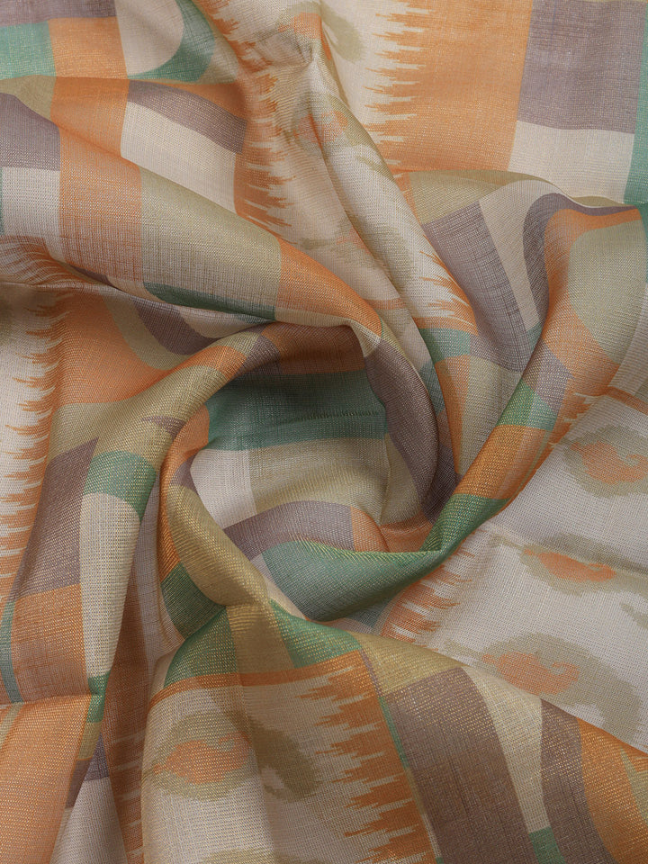 Printed Linen Blend Unstitched Suit With Pant &amp; Dupatta