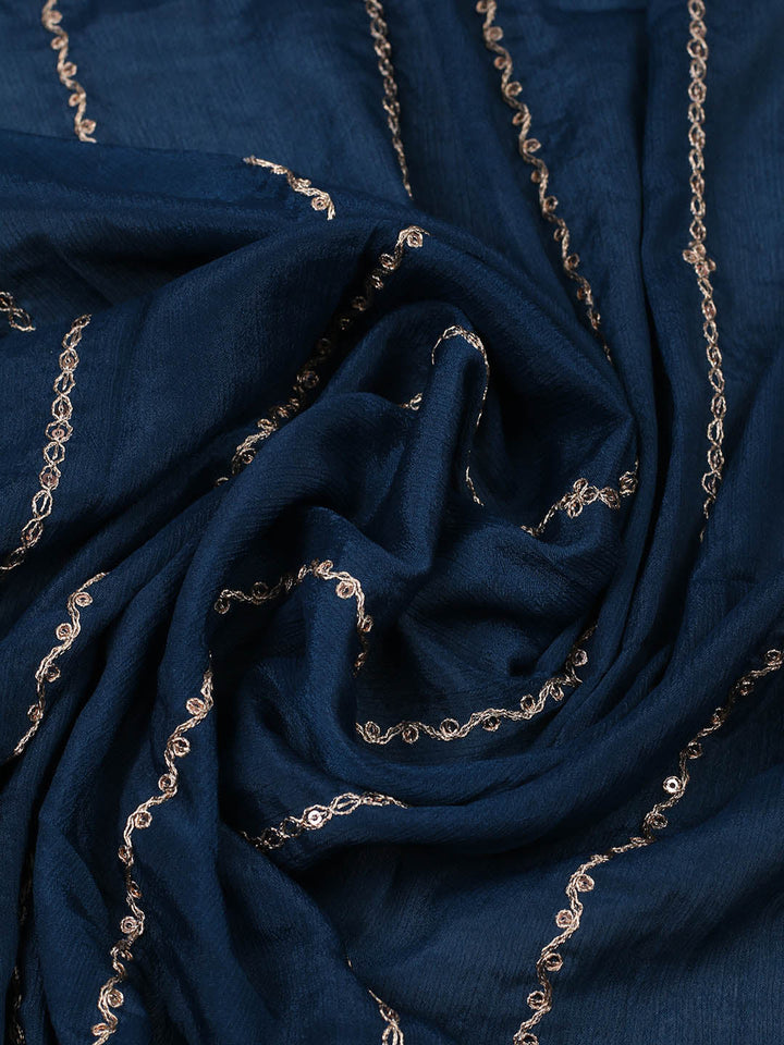 Embroidered Chinon Unstitched Suit With Pant &amp; Dupatta