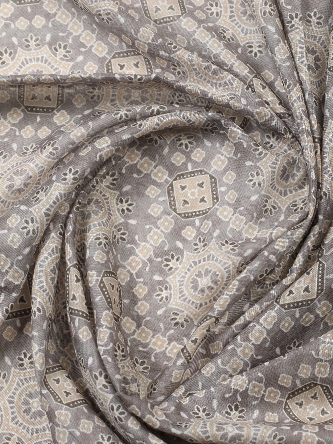 Printed Cotton Blend Unstitched Suit With Pant &amp; Dupatta
