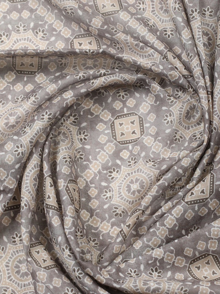 Printed Cotton Blend Unstitched Suit With Pant &amp; Dupatta