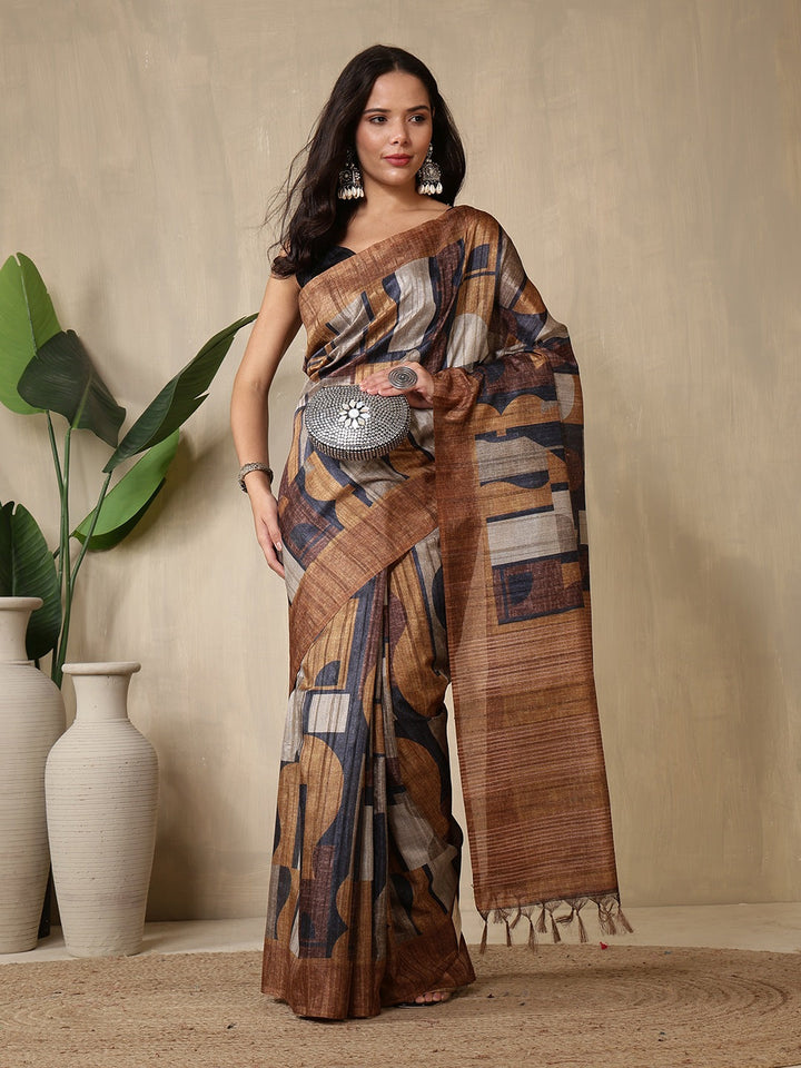 Printed Tussar Silk Saree