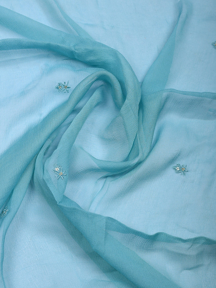 Embroidered Chanderi Unstitched Suit With Pant &amp; Dupatta