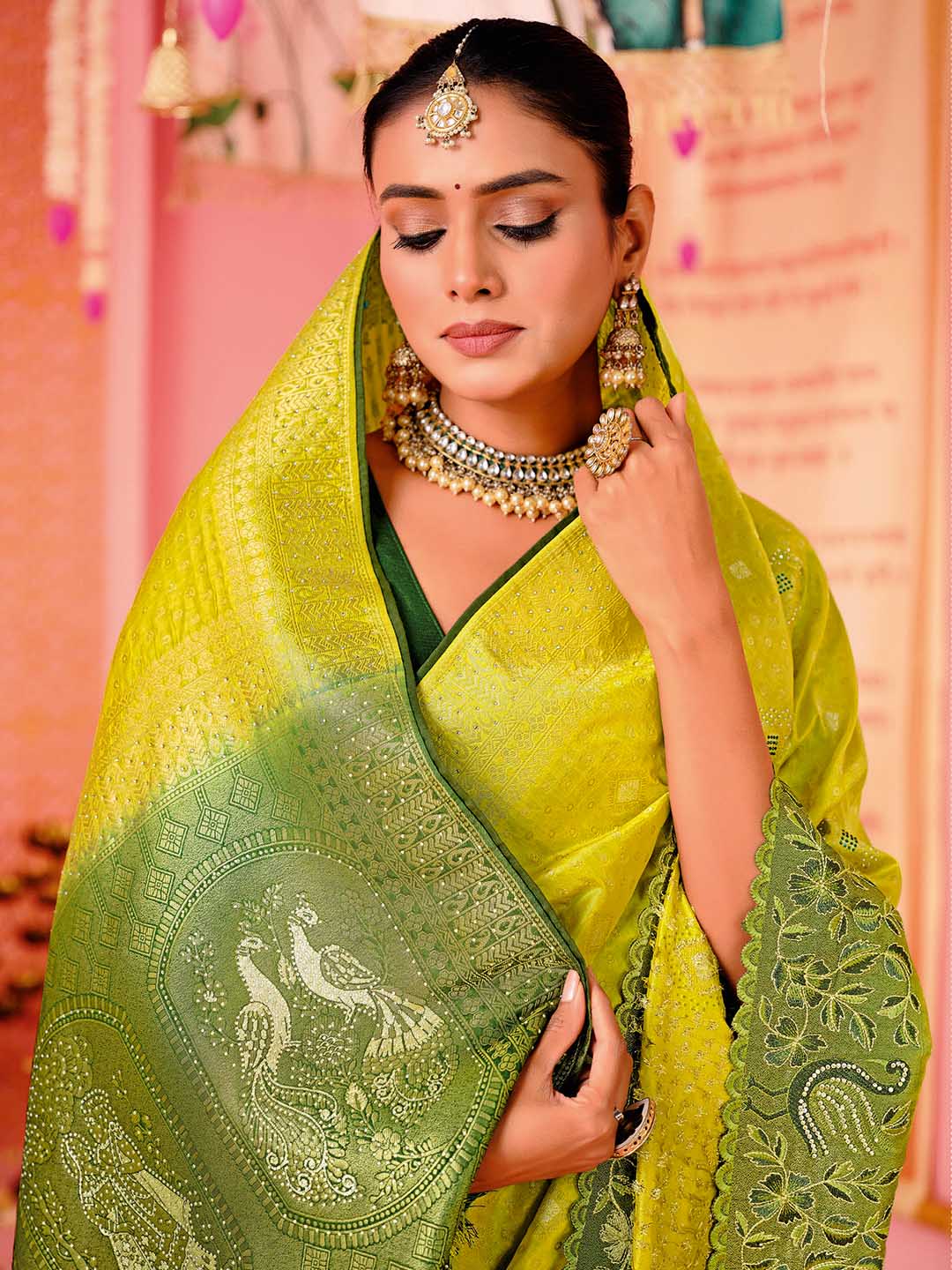 Woven Border Booti Art Silk Saree