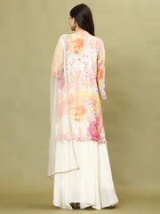 Floral Printed Art Silk Kurta With Sharara And Dupatta