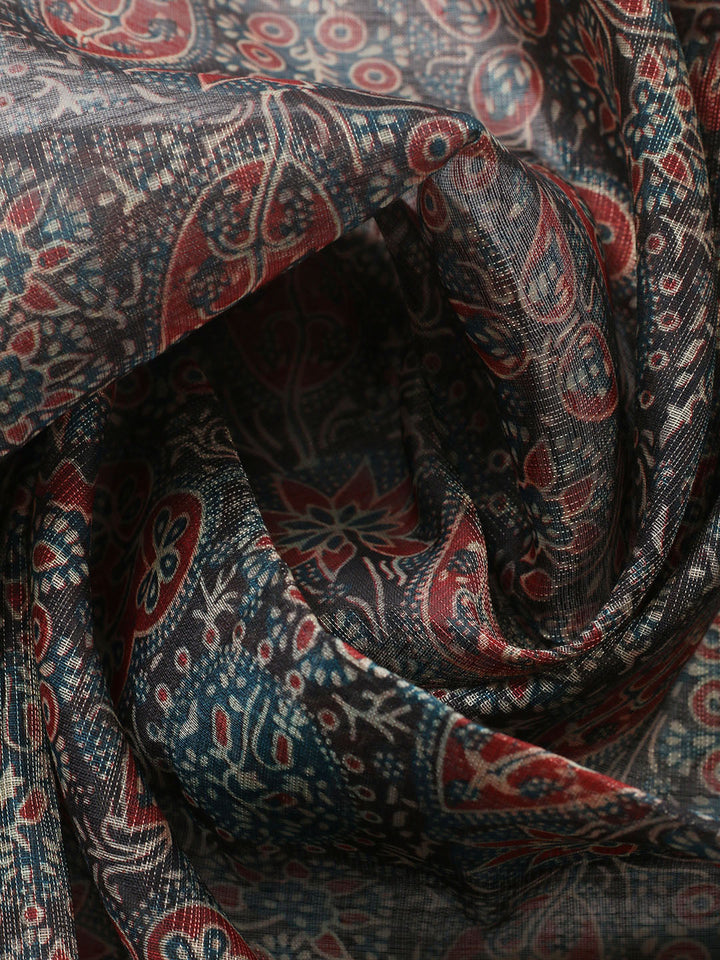 Embroidered Chanderi Unstitched Suit With Pant &amp; Dupatta