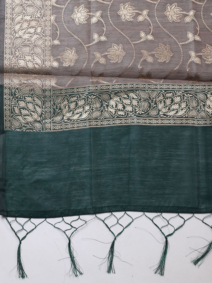 Banarasi Chanderi Unstitched Suit With Pant &amp; Dupatta