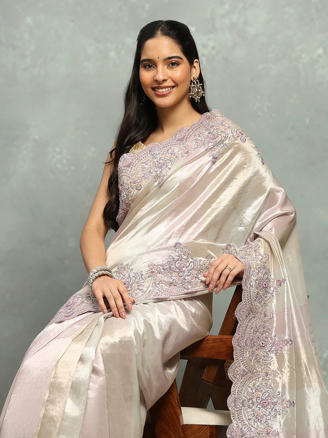 Zari Jaal &amp; Sequin Embroidered Tissue Saree