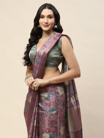 Digital Floral Printed Tussar Saree