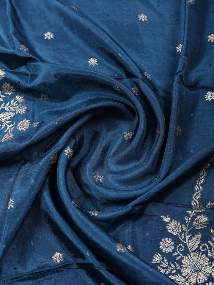 Embroidered Chanderi Unstitched Suit With Pant &amp; Dupatta