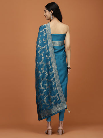 Woven Booti Chanderi Unstitched Suit Piece With Dupatta