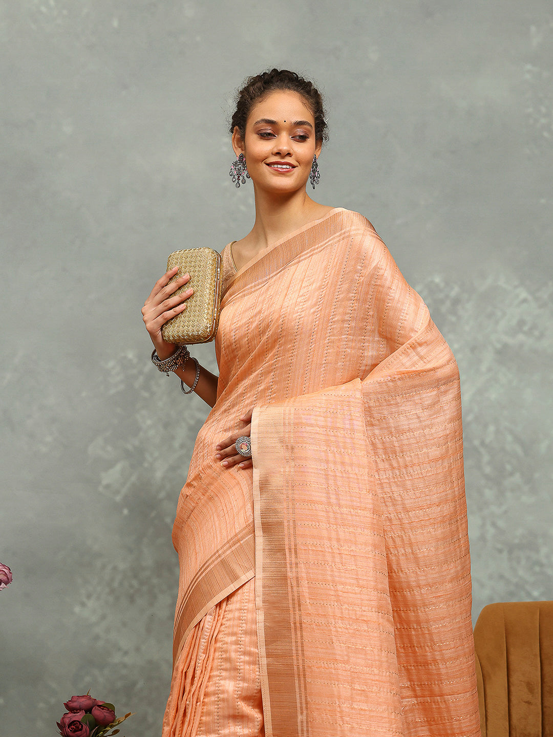 Embroidered Border Booti Art Silk Saree