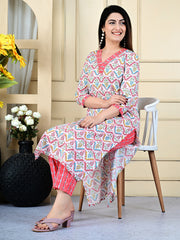 Printed Cotton Blend Kurta With Pants