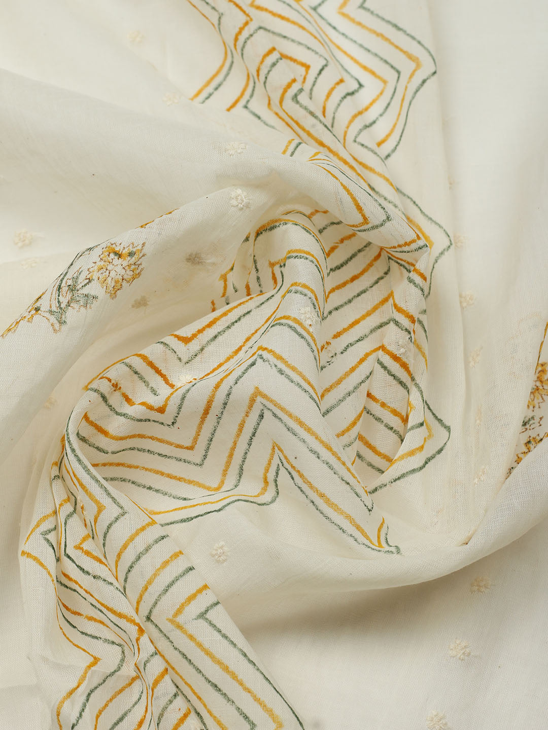 Printed Cotton Blend Unstitched Suit With Pant &amp; Dupatta