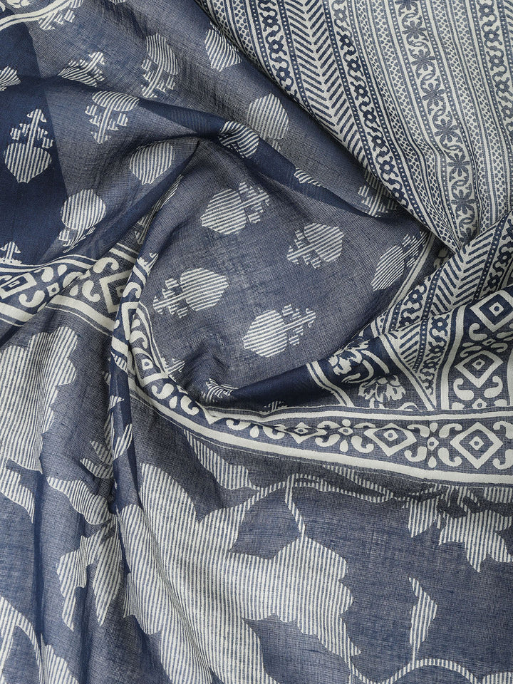 Printed Cotton Blend Unstitched Suit With Dupatta