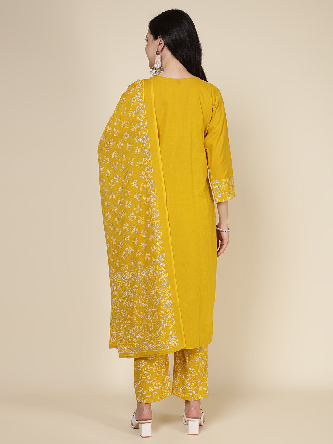 Embroidered Cotton Blend Kurta With Pants & Dupatta