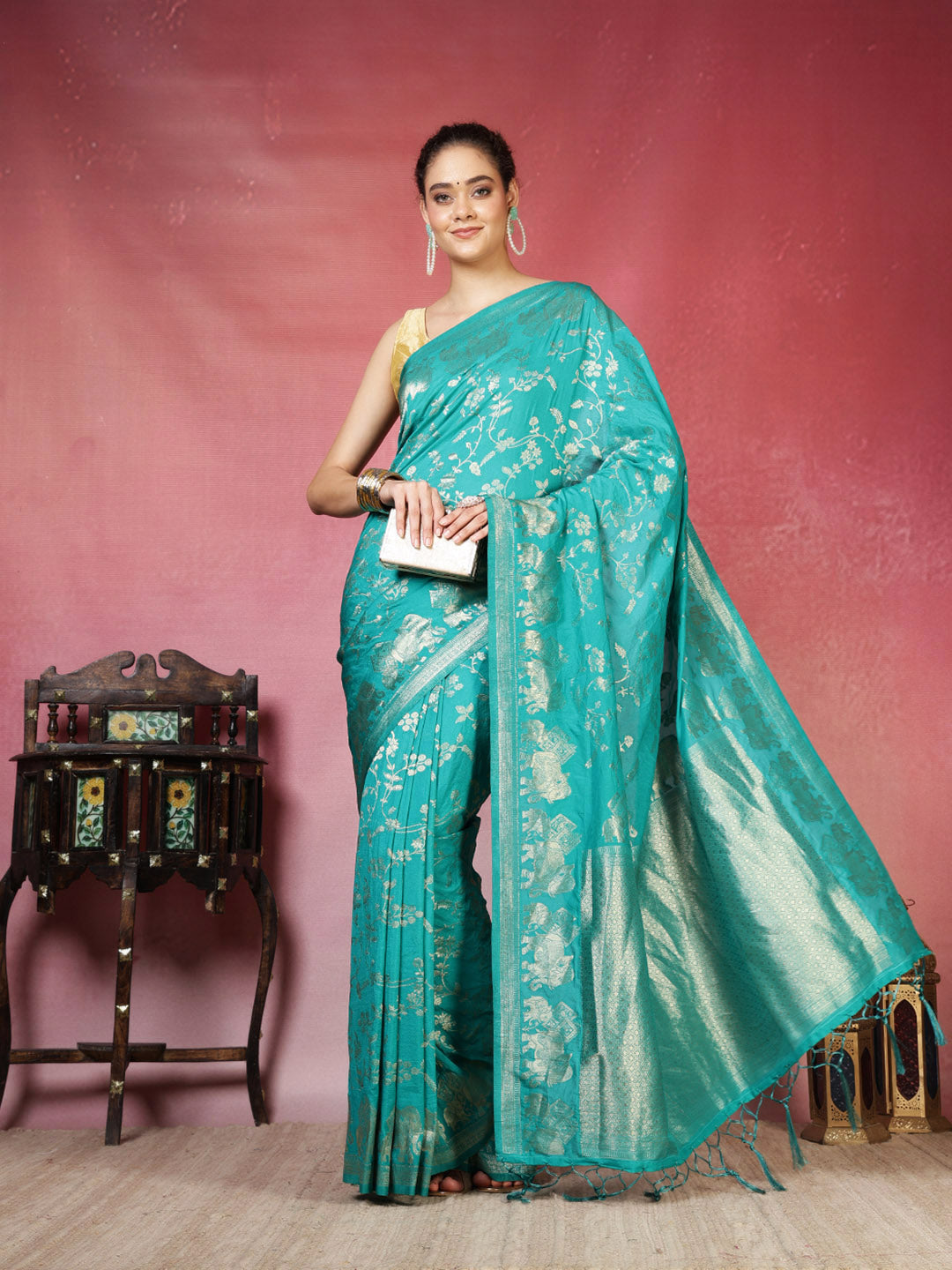 Embroidered Crepe Saree