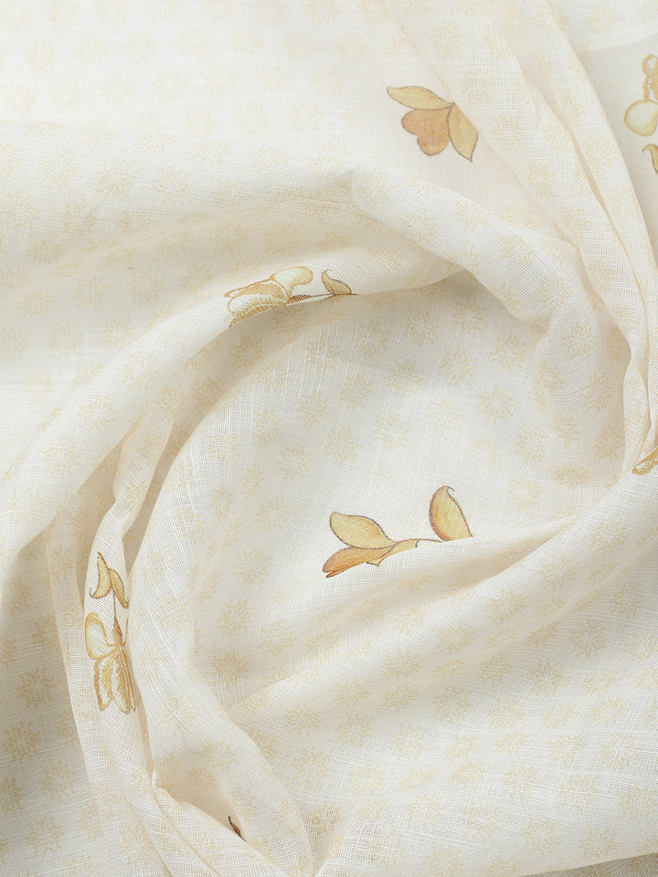 Printed Linen Blend Unstitched Suit With Pant &amp; Dupatta
