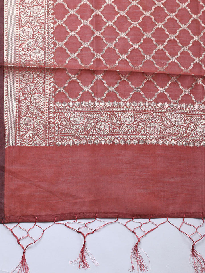 Banarasi Chanderi Unstitched Suit With Pant &amp; Dupatta