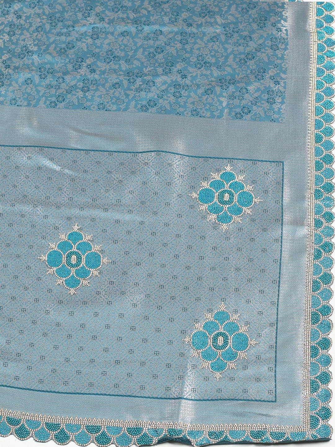 Floral Woven Design &amp; Embellished Border Satin Saree