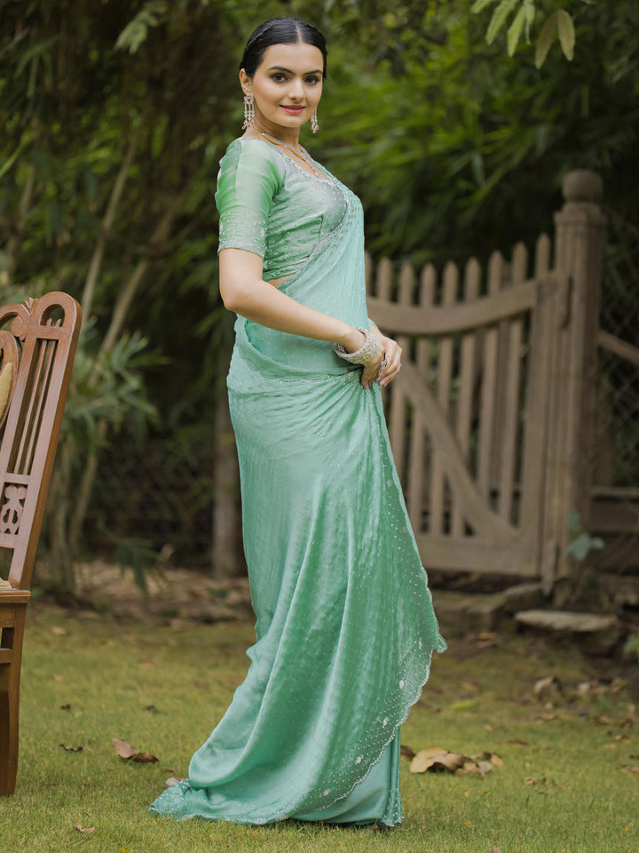 Cutdana Embroidered Chinon Saree