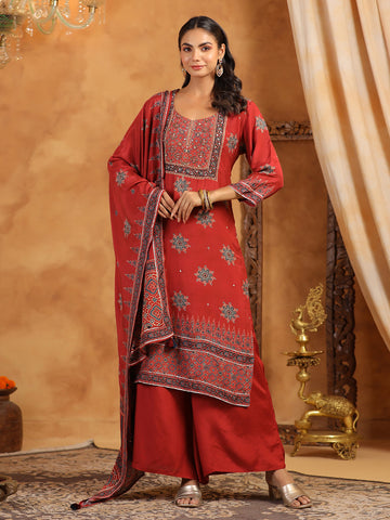 Printed Muslin Kurta With Pants & Dupatta