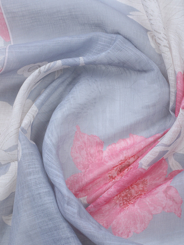 Embroidered Linen Blend Unstitched Suit With Pant &amp; Dupatta