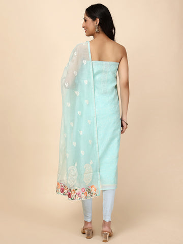 Neck Patti Cotton Blend Unstitched Suit With Dupatta