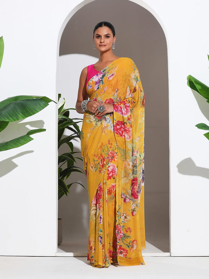 Floral Printed Georgette Saree