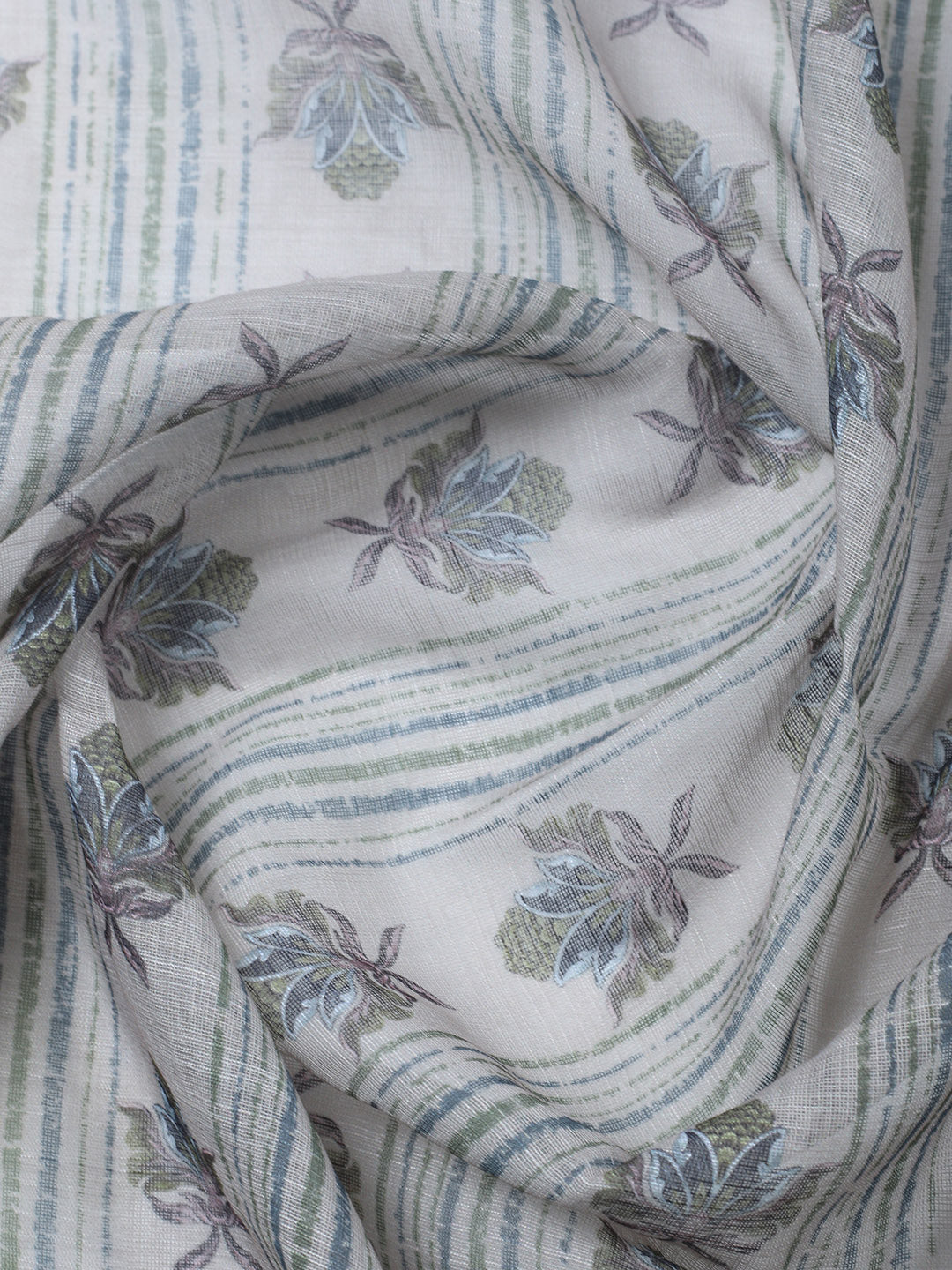 Printed Linen Blend Unstitched Suit With Pant &amp; Dupatta