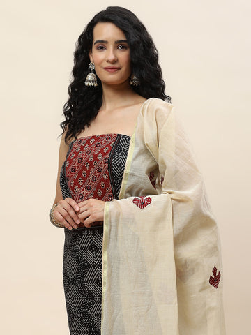 Neck Patch Cotton Unstitched Suit With Dupatta