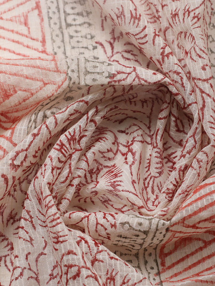 Printed Cotton Blend Unstitched Suit With Pant &amp; Dupatta