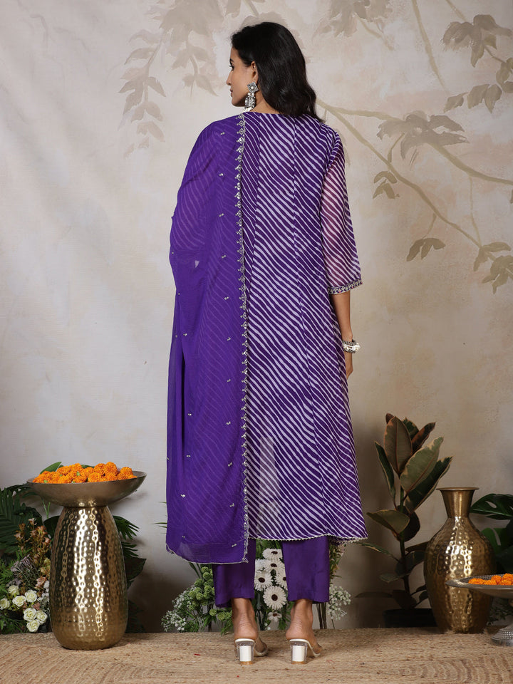 Embroidered Georgette Kurta With Pants &amp; Dupatta