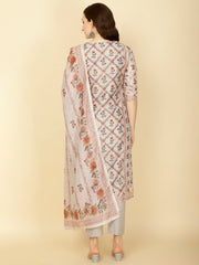 Floral Printed Chanderi Kurta With Pants & Dupatta