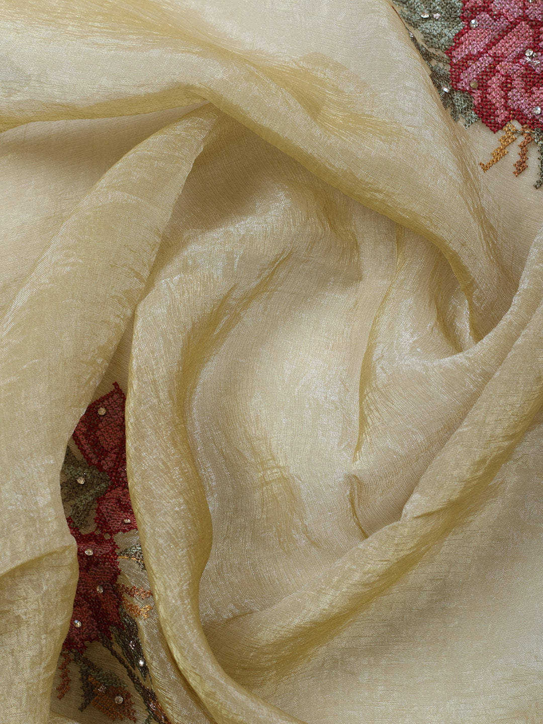 Embroidered Tissue Unstitched Suit With Pant &amp; Dupatta