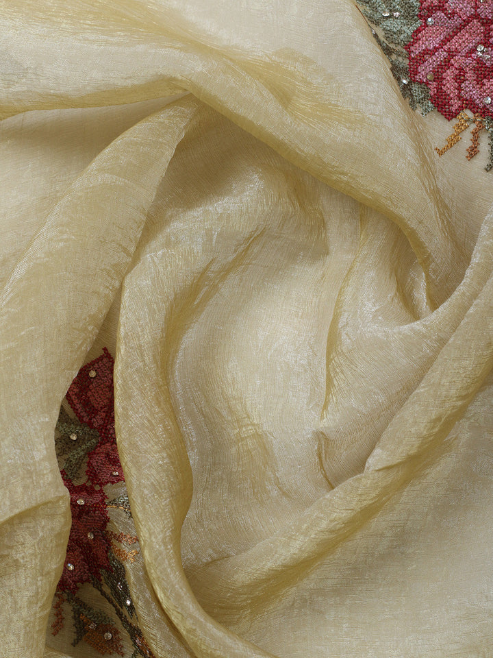 Embroidered Tissue Unstitched Suit With Pant &amp; Dupatta