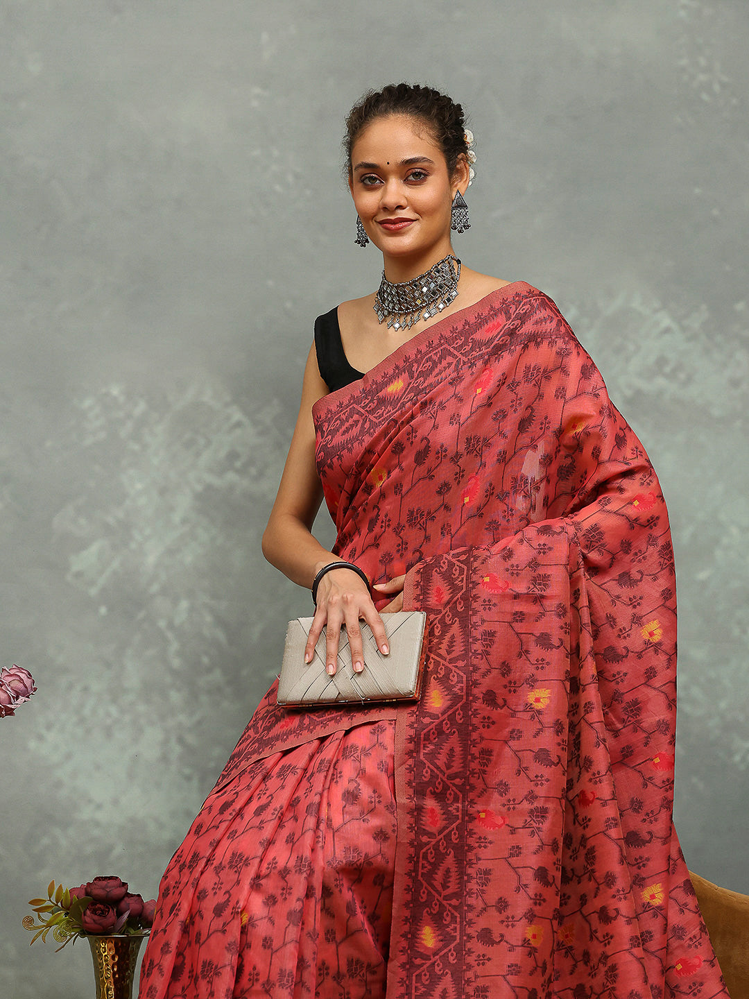 Resham Booti Woven Cotton Blend Saree