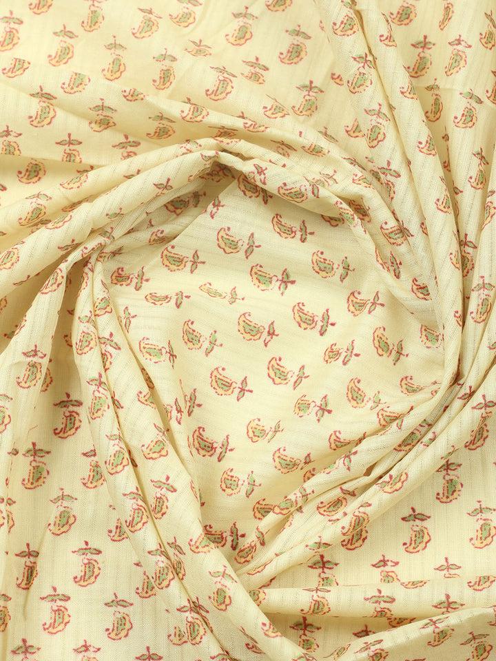 Printed Cotton Blend Unstitched Suit With Pant &amp; Dupatta