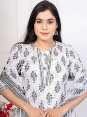 Embroidered Cotton Blend Kurta With Pant & Dupatta