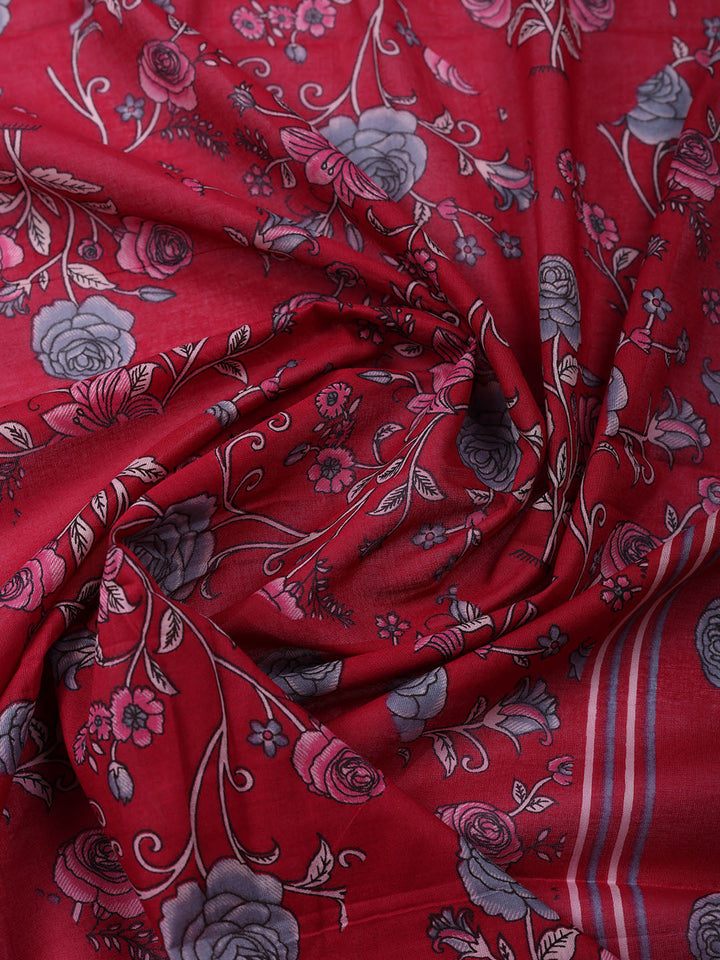 Embroidered Cotton Blend Unstitched Suit With Pant Dupatta