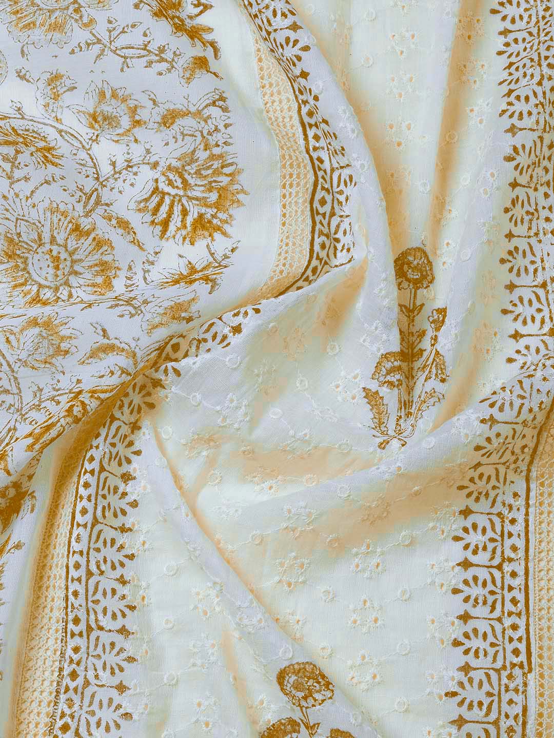 Schiffli Printed Cotton Blend Unstitched Suit Piece With Dupatta