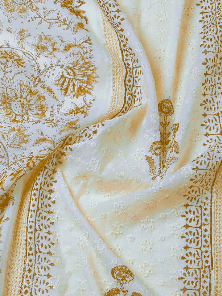 Schiffli Printed Cotton Blend Unstitched Suit Piece With Dupatta