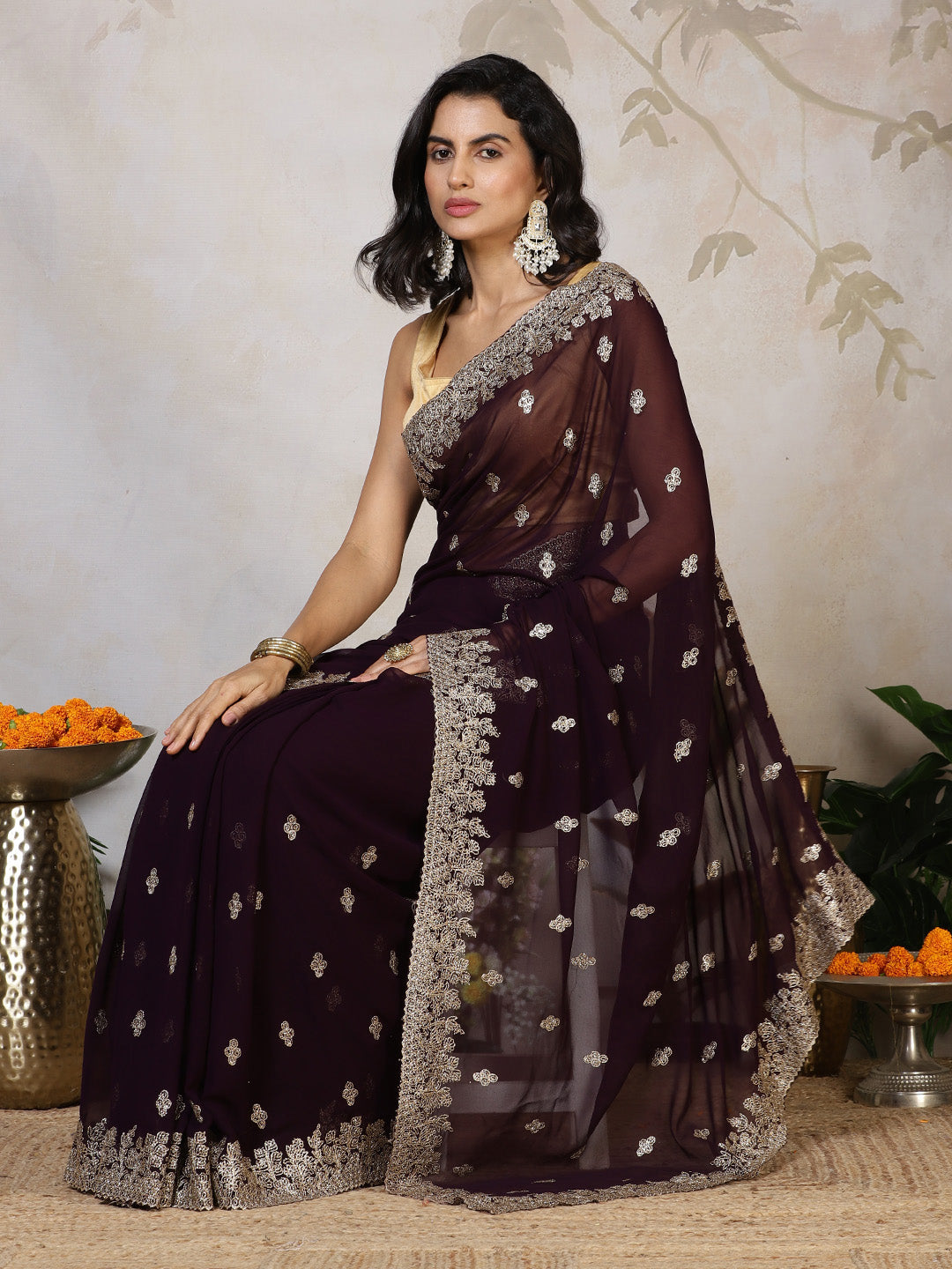 Zari Embroidered Georgette Saree