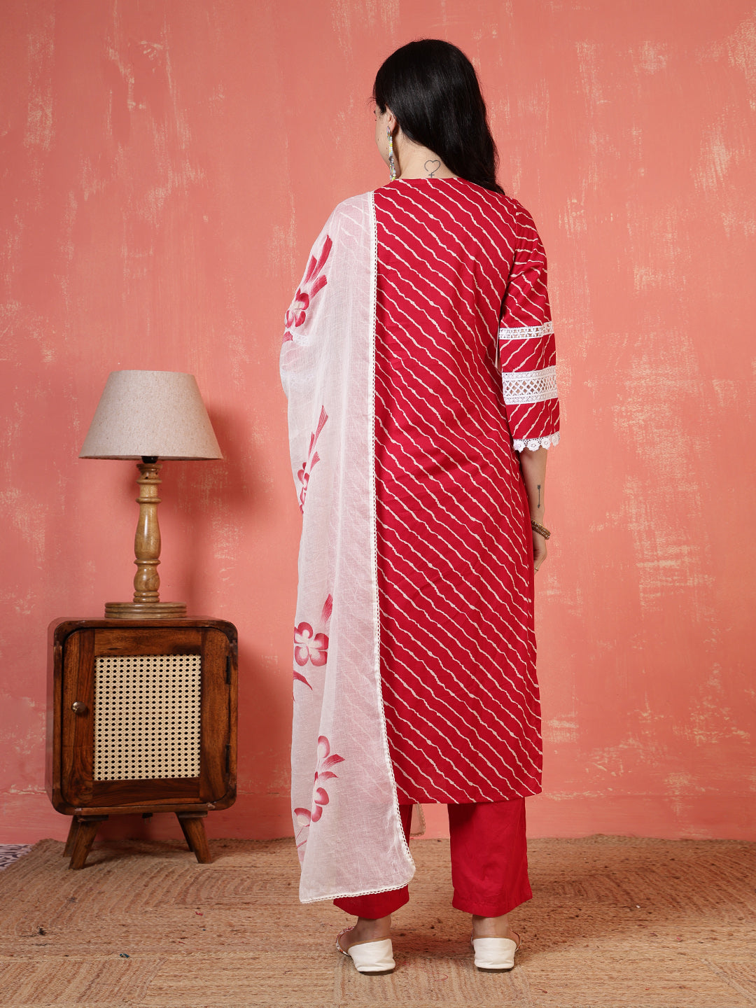 Printed Cotton Blend Kurta With Pants & Dupatta