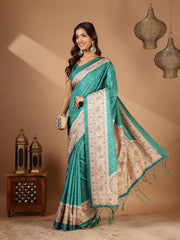 Printed Tussar Silk Saree