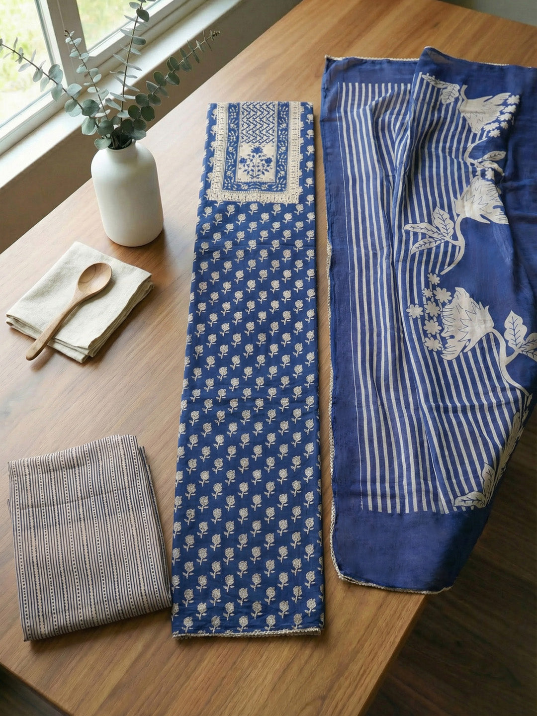Embroidered Cotton Blend Unstitched Suit With Pant &amp; Dupatta