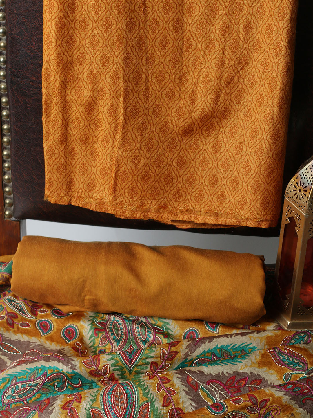 Printed Tussar Unstitched Kurta With Pant &amp; Dupatta