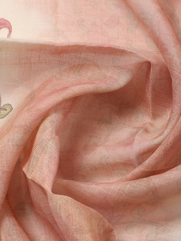 Printed Linen Blend Unstitched Suit With Pant &amp; Dupatta