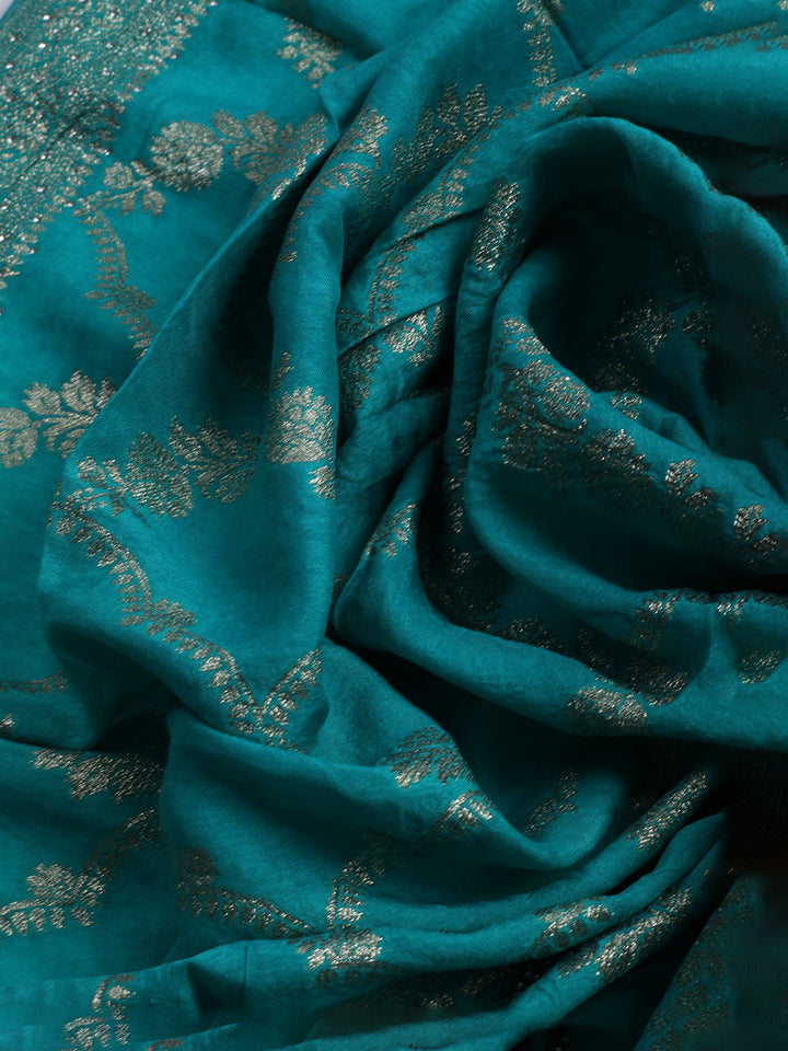 Embroidered Art Silk Unstitched Suit With Dupatta