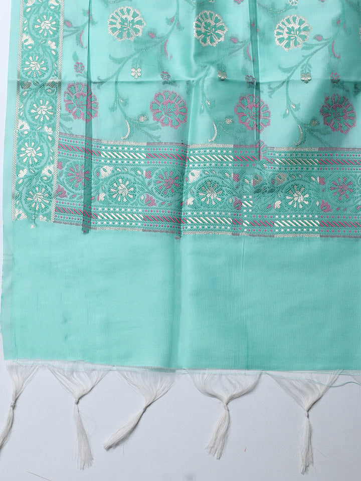 Banarasi Chanderi Unstitched Suit With Pant &amp; Dupatta