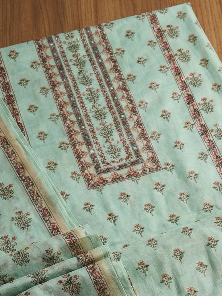 Embroidered Cotton Blend Unstitched Suit With Pant &amp; Dupatta